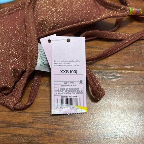 * NWT Wild Fable XXS (00) Brown Sparkly Beaded Bikini Triangle Top Swim - Picture 8 of 8